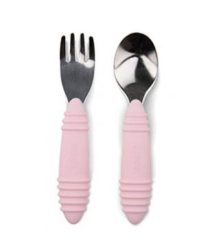 Bumkins Utensils, Silicone and Stainless Steel Baby Fork and Spoon Set