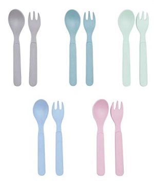 10pcs Bamboo Kids Spoons, Forks for Baby feeding