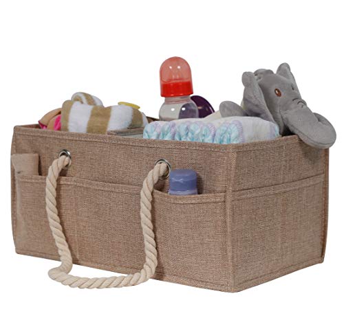Burlap Baby Diaper Caddy Organizer - Premium Large