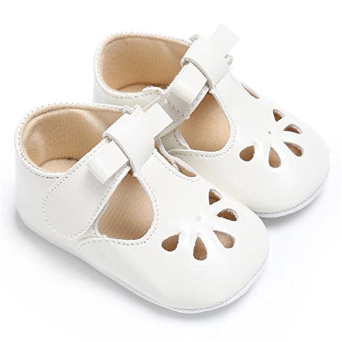 BENHERO Baby Girls Mary Jane Flats with Bowknot Non-Slip Toddler First Walkers Princess Dress Shoes (6-12 Months Infant, 1560 Cream)