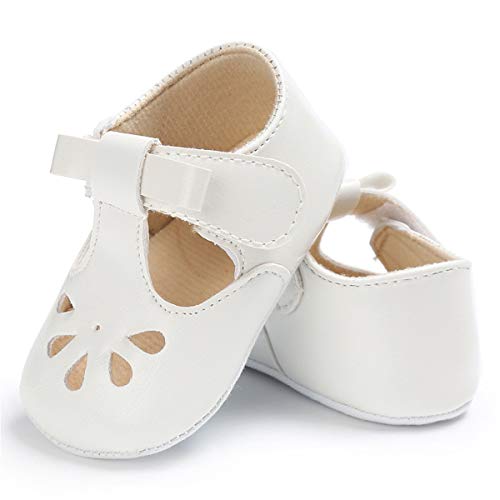 BENHERO Baby Girls Mary Jane Flats with Bowknot Non-Slip Toddler First Walkers Princess Dress Shoes (6-12 Months Infant, 1560 Cream)