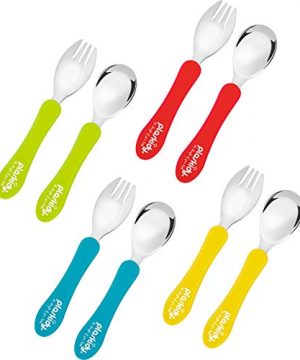 Plaskidy Toddler Utensils Set Stainless Steel with Silicone Handle