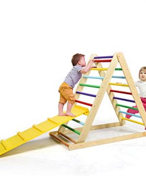 HONEY JOY Foldable Climbing Triangle Ladder with Ramp