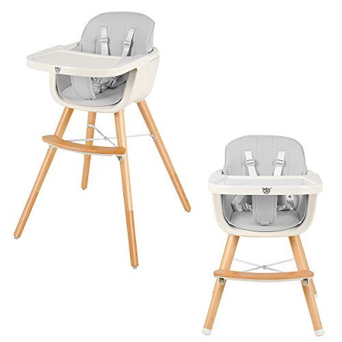 BABY JOY Convertible Baby High Chair, 3 in 1 Wooden Highchair
