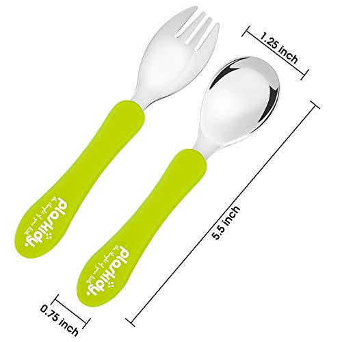 Plaskidy Toddler Utensils Set Stainless Steel with Silicone Handle