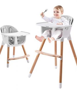 IKARE Wooden Natural Baby High Chair W/ Removable Tray