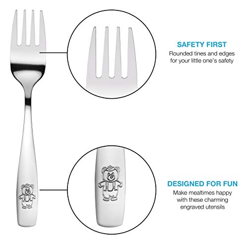 Engraved Design 24-Piece Stainless Steel Kids Cutlery Set - Child and Toddler Safe Flatware for All Ages
