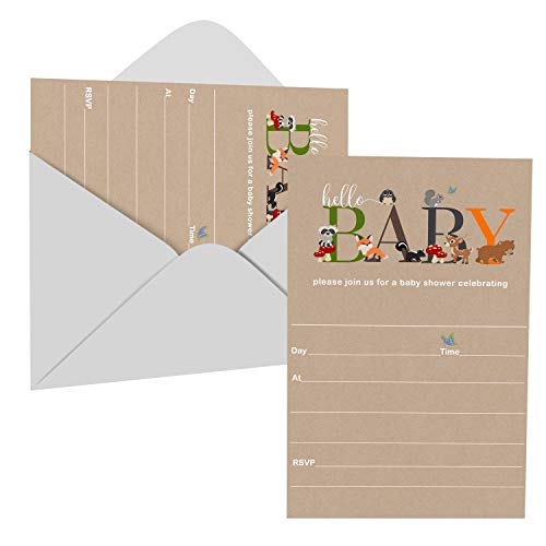 Woodland Baby Shower Invitations with Envelopes (25 Pack)