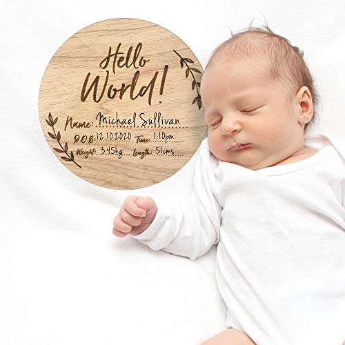 Baby Announcement Sign, Wood Hello World Name Plaque