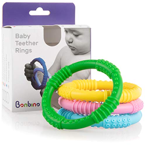 Soothes Baby Gum Pain with Silicone Sensory Teething Rings