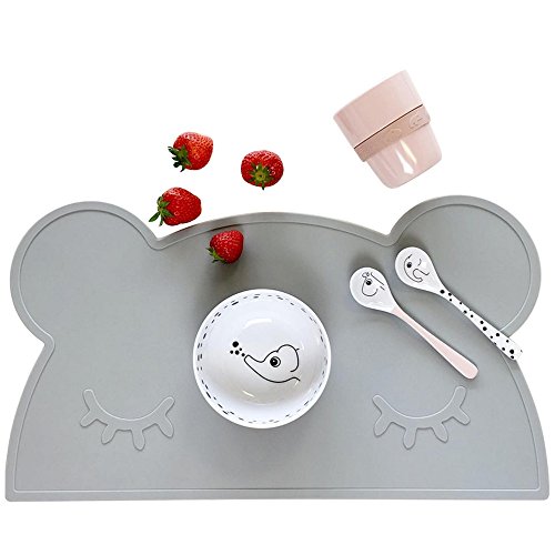 Kids Placemat - Eating with Sweet Bear, Silicone Placemat for Kids