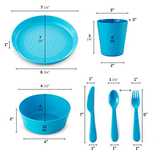 Plastic Dinnerware Set of 6 By Plaskidy- 36-Piece Kids