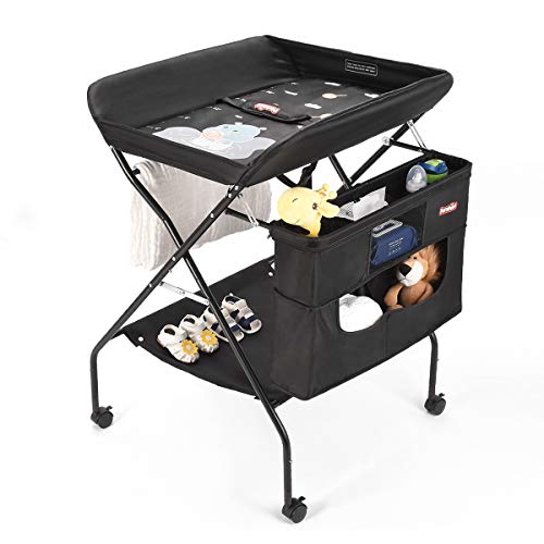 Mobile Baby Changing Table with Wheels, FORSTART Adjustable Height