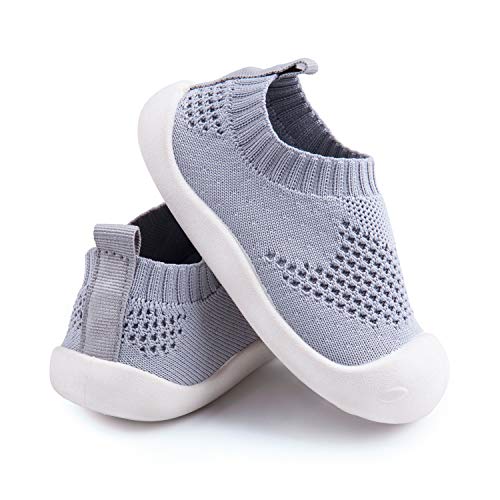 T15 Non-Slip Breathable Cotton Mesh Slip-On Sneakers for Toddler Boys and Girls (1-4 Years) - Lightweight and Comfortable for First Steps and Outdoor Use (Gray, 4 Toddler).