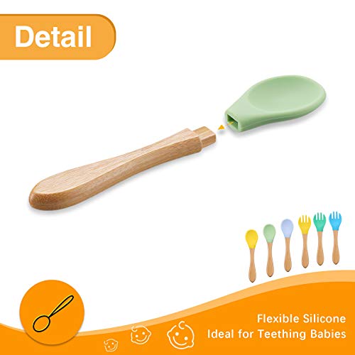 6 Pieces Baby Spoon Fork Set Bamboo Wooden