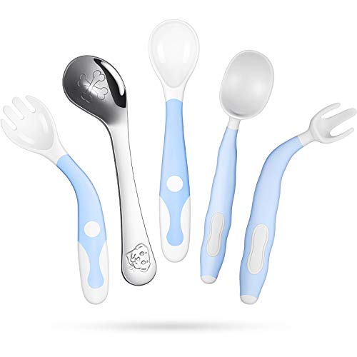 5 Pieces Baby Utensils Spoons Forks Toddlers Curved Handle