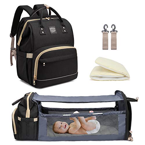 Diaper Bag Backpack with Travel Bassinet,Detachable Foldable Baby Bed