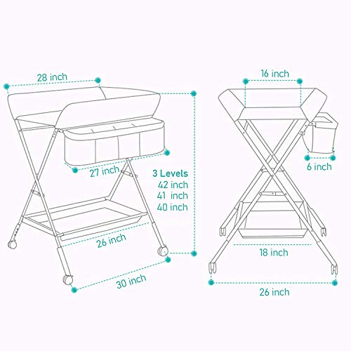 Mobile Baby Changing Table, Adjustable Height Folding Portable Diaper