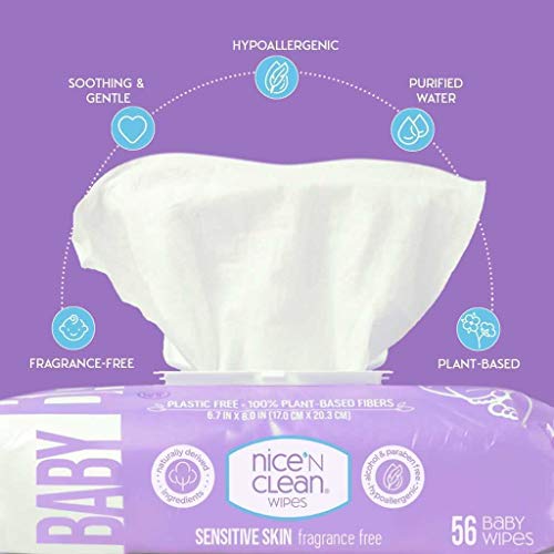 Nice 'n Clean Unscented Baby Wipes (672 Total Wipes) | Ideal for Sensitive Skin | Hypoallergenic, Plastic-Free, Plant-Based Wet Wipes | Made w/ 100% Purified Water
