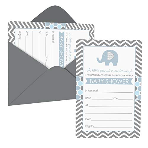 Blue Elephant Baby Shower Invitations (15 Guests) Boys