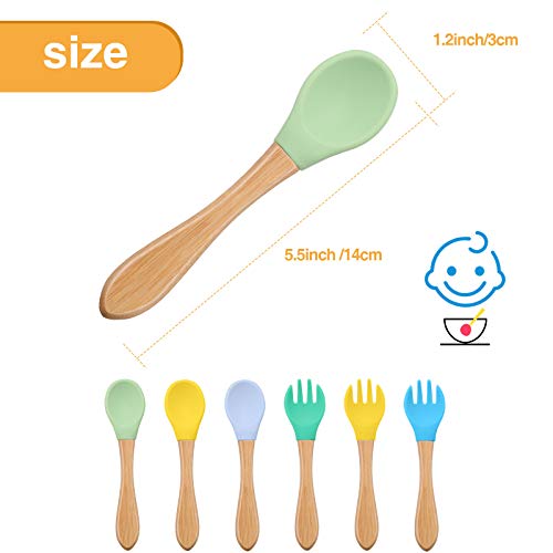 6 Pieces Baby Spoon Fork Set Bamboo Wooden