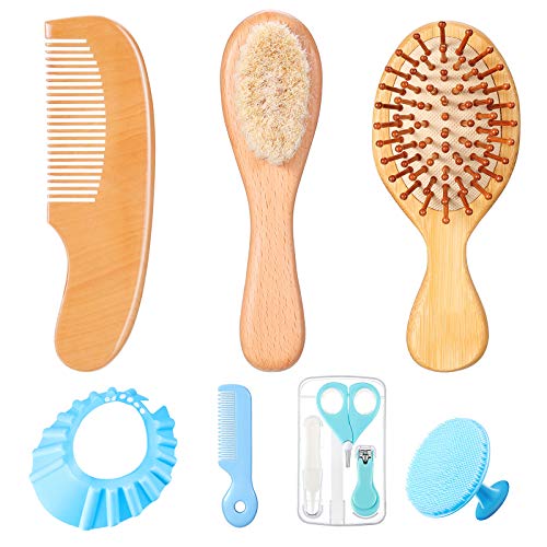 7 Pieces Wooden Baby Hair Brush Newborn Set