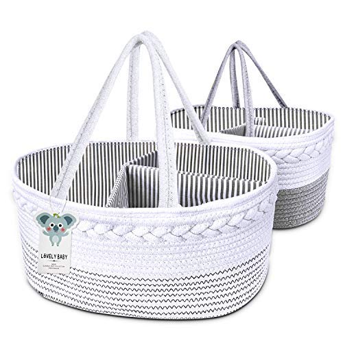 2 Packs Baby Diaper Caddy Organizer, 100% Cotton Rope Nursery