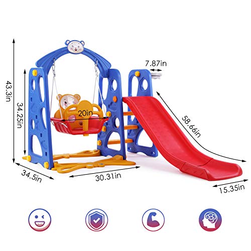 LAZY BUDDY 4 in 1 Kids Slide Swing Set