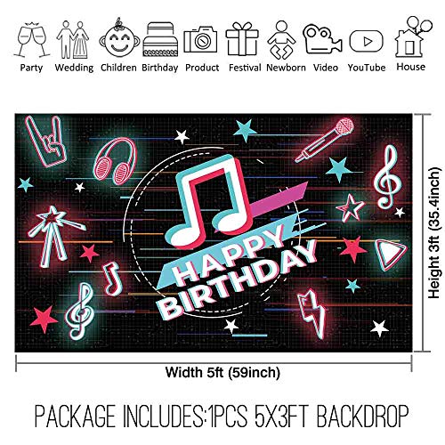 Allenjoy 5x3ft Happy Birthday Theme Musical Party Backdrop Supplies