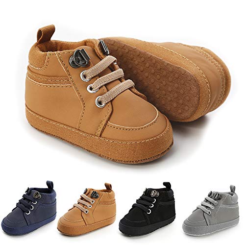 High-Top PU Leather Moccasin Sneakers for Toddler Boys and Girls - Anti-Slip Sole for Prewalker and First Walking.