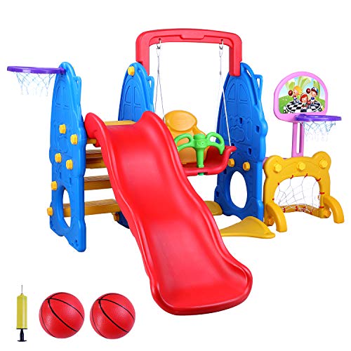 LAZY BUDDY 5 in 1 Toddler Slide and Swing Set