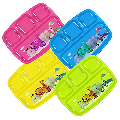 Plaskidy Kids Plastic 4-Compartment Plates With Dividers