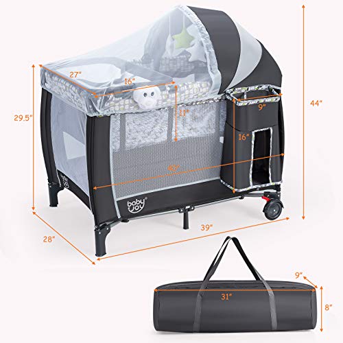 BABY JOY 3 in 1 Portable Baby Playard, Pack and Play with Bassinet