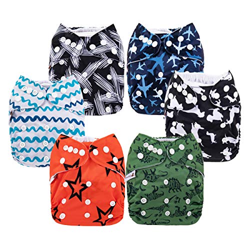 Anmababy 6 Pack Adjustable Waterproof and Washable Pocket