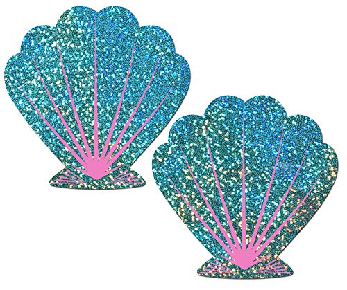 Nipple Pasties Mermaid Liquid Seafoam Green and Pink Seashell