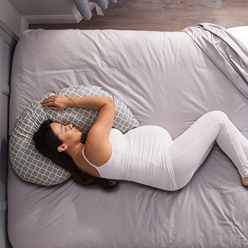 Boppy Pregnancy Support Pillow, Petite Trellis Gray and White