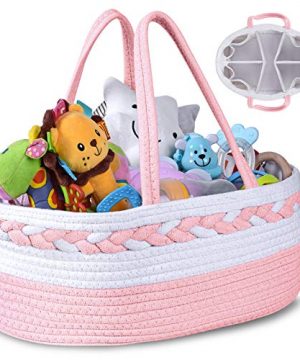 Diaper Caddy for Baby Girl, 100% Cotton Rope Nursery Organizer Basket