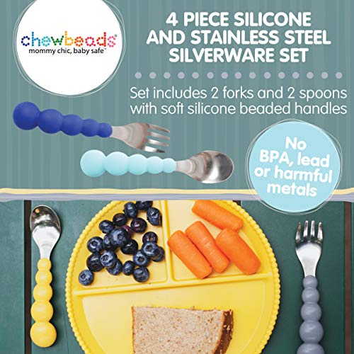 Chewbeads Flatware - 4 Piece Silicone and Stainless Steel