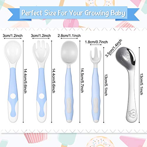 5-Piece Baby Utensils Set: Curved Handle Spoons and Training Forks for Safe and Easy Self-Feeding