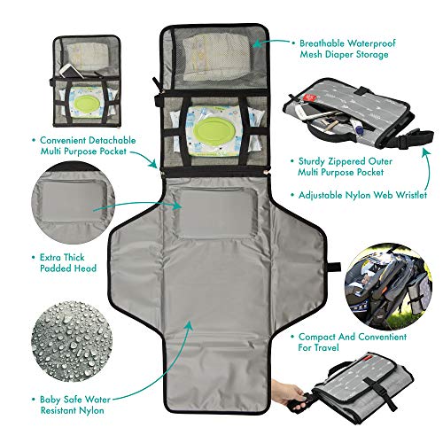 Frilife Portable Diaper Changing Pad – 4 Pockets XL