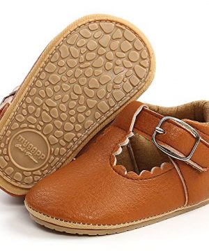 Non Slip PU Leather Mary Jane Flats for First Walkers - Comfortable Sole Crib Dress Oxford Shoes for Infant and Toddler Girls 3-18 Months (12 Brown, 3-6 Months Toddler).
