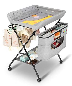 JOYMOR Mobile Baby Changing Table with Wheels