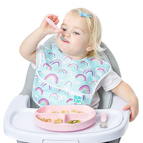 Bumkins Silicone and Stainless Steel Baby Utensils: Safe, Bacteria Resistant, and Self-Feeding Toddler Silverware Set in Pretty Pink