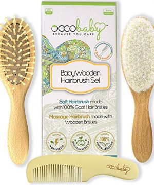 OCCObaby 3-Piece Wooden Baby Hair Brush and Comb Set