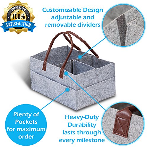 Baby Diaper Caddy Organizer – Nursery Basket with Convenient Leather