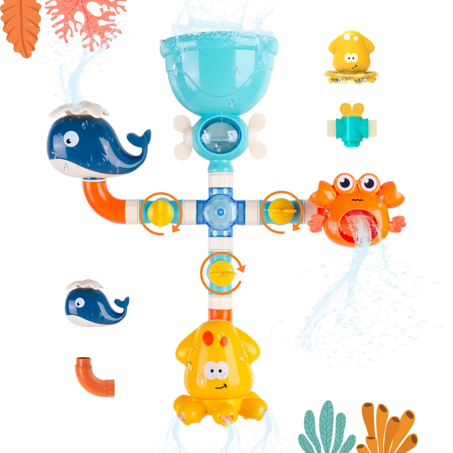 UCORN Baby Bath Toys - Cute Animal Toddlers Bath Pipes Toy Set