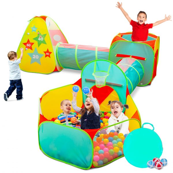 Children’s 5pc Pop Up Play Tent with Ball Pit, Crawl Tunnel