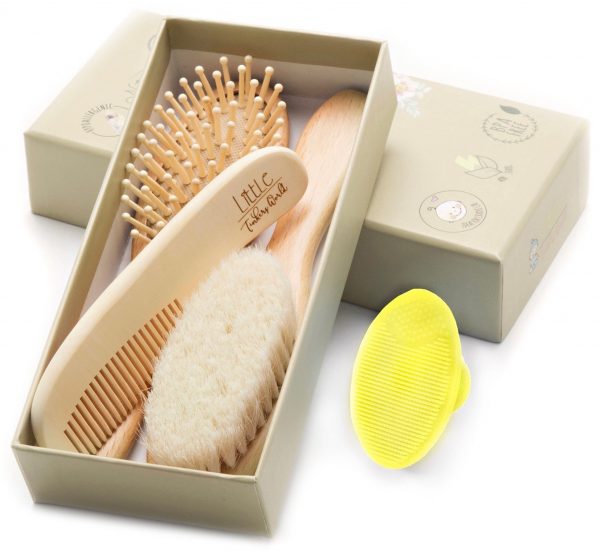 Wooden Baby Hair Brush and Comb Set (4-Piece) for Newborns