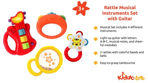 Kids Guitar Instruments Set with Electric Toy Guitar and Rattles