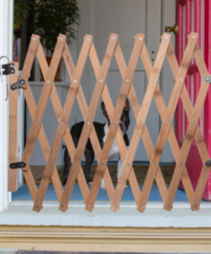 Retractable Bamboo Folding Pet Barrier Fence: Cat and Dog Gate for Sliding Door Security and Pet Isolation.
